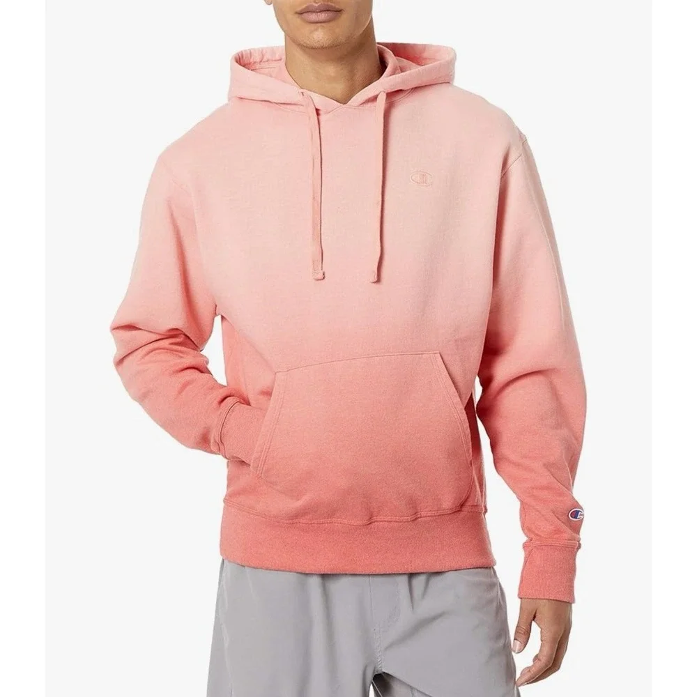 Champion Mens Power-blend Ombre Ginger Red Long Sleeve‎ Front Pocket Hoodie Sz L